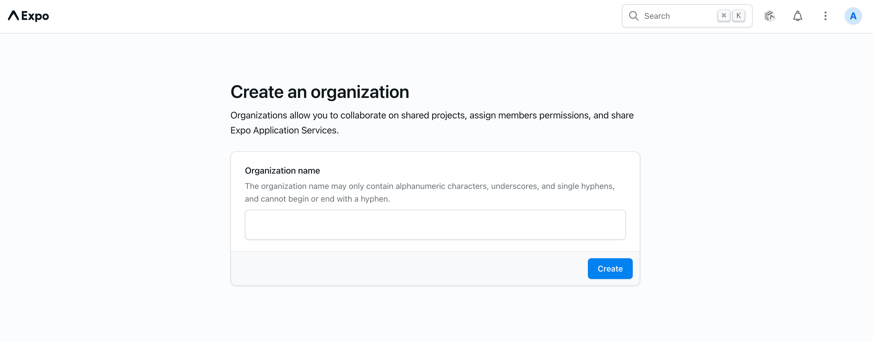 Enter a name of your new organization.