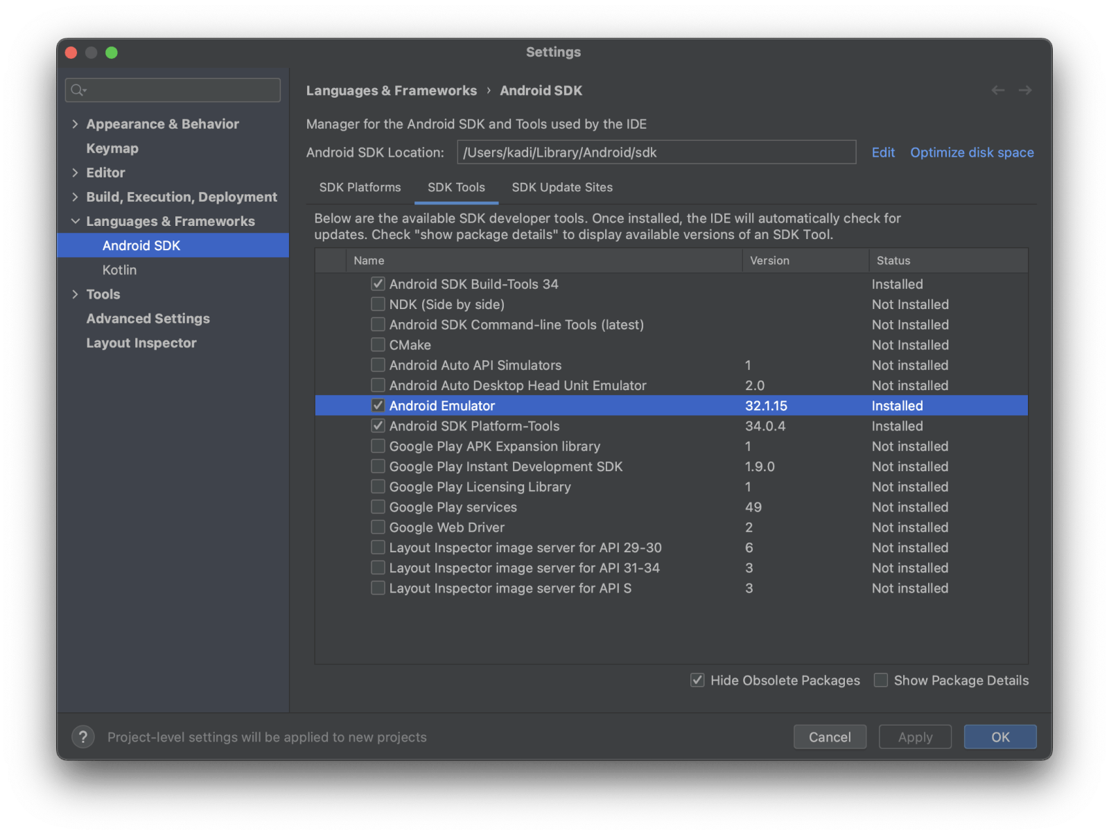 Android SDK build tools.