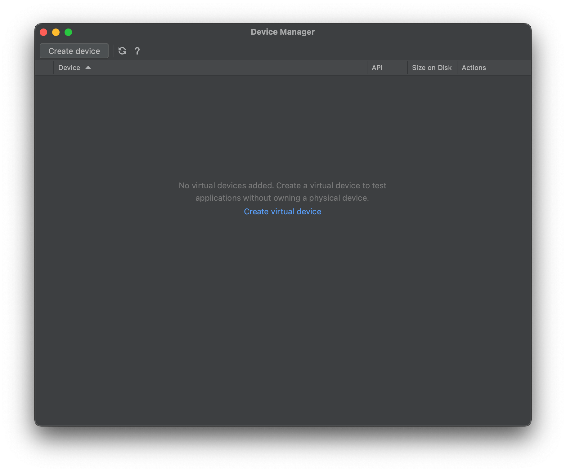 Android Studio create virtual device.