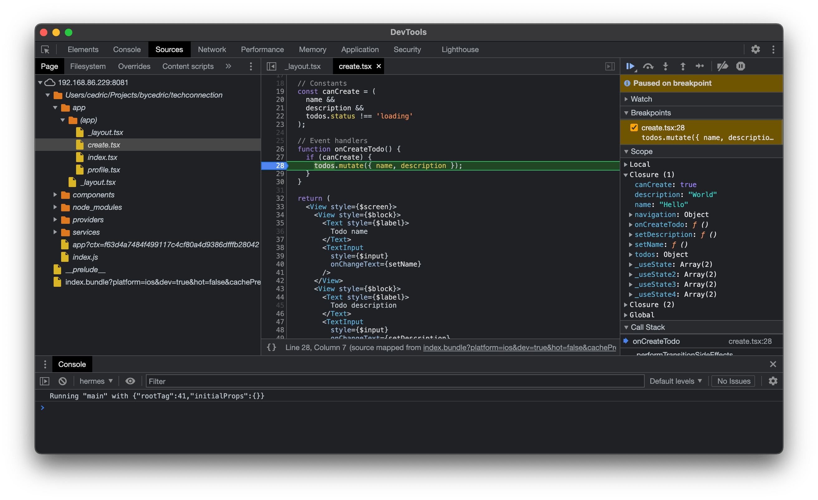 The Chrome DevTools, showing one of the files under the source tab.