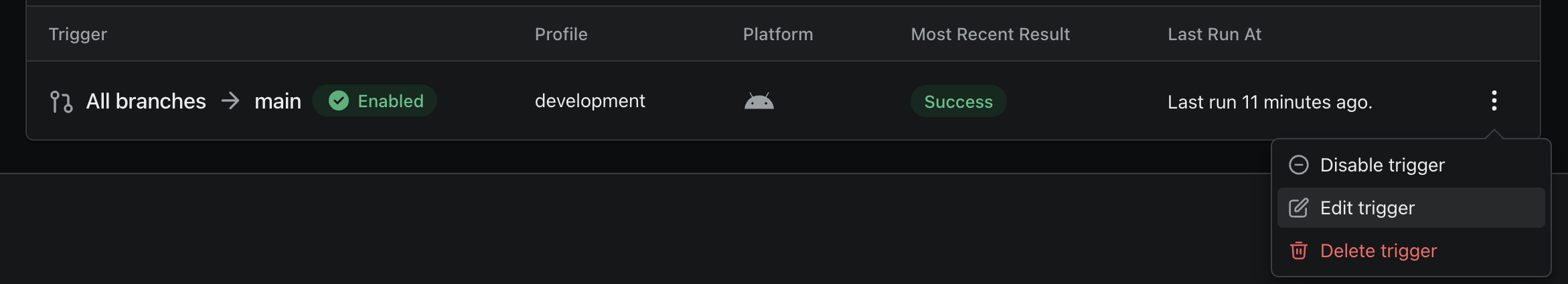 Manage GitHub build trigger with the options button