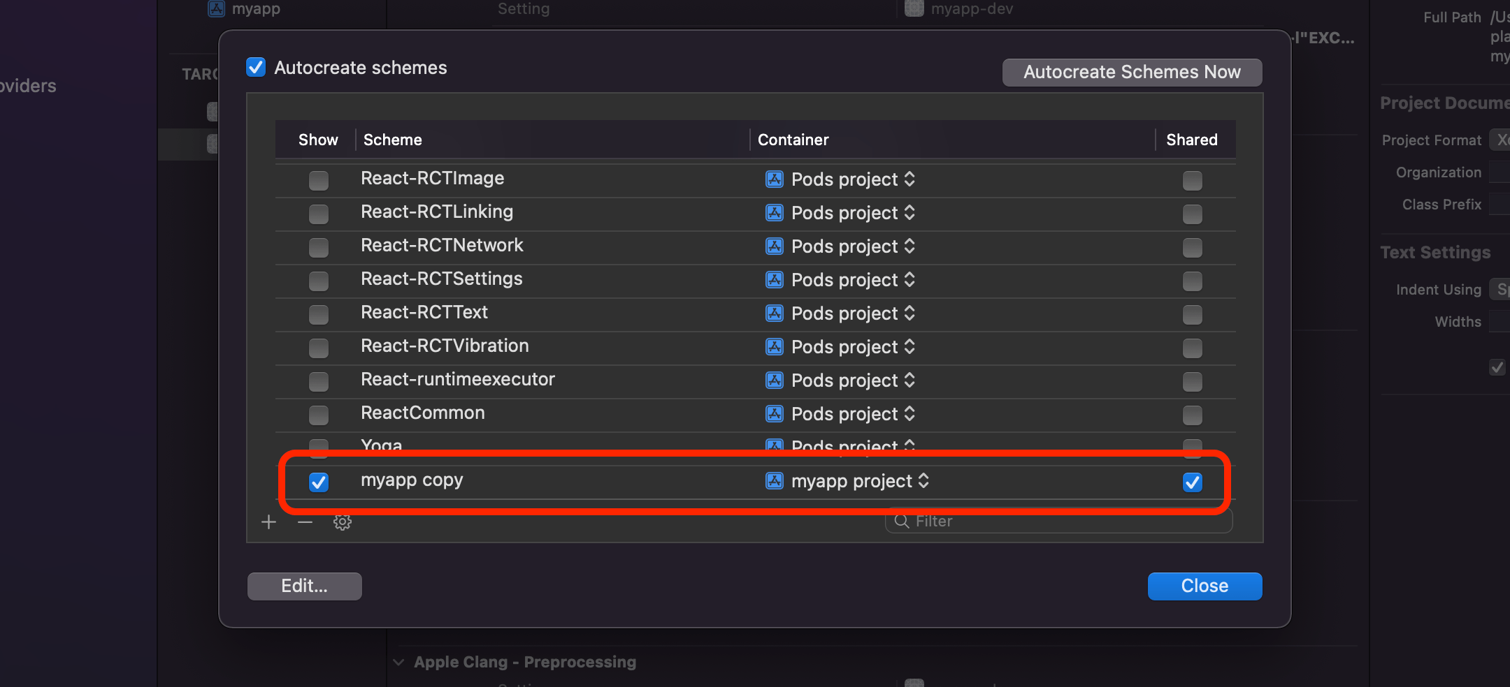 Xcode scheme list
