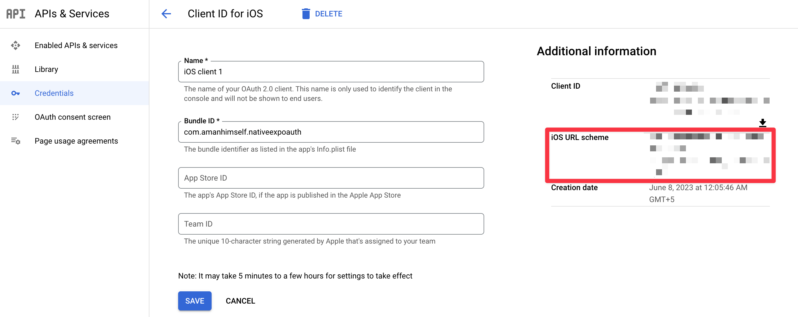 Getting iOS URL scheme value from Google API console.