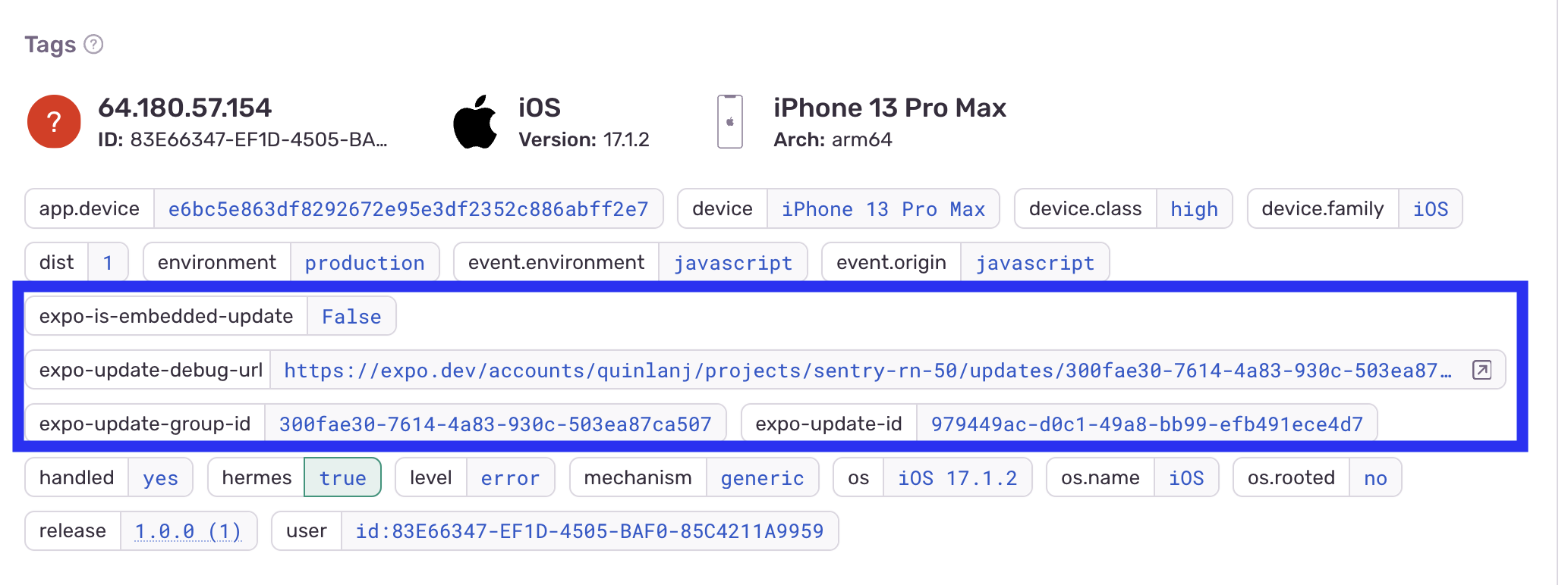 Sentry update tags