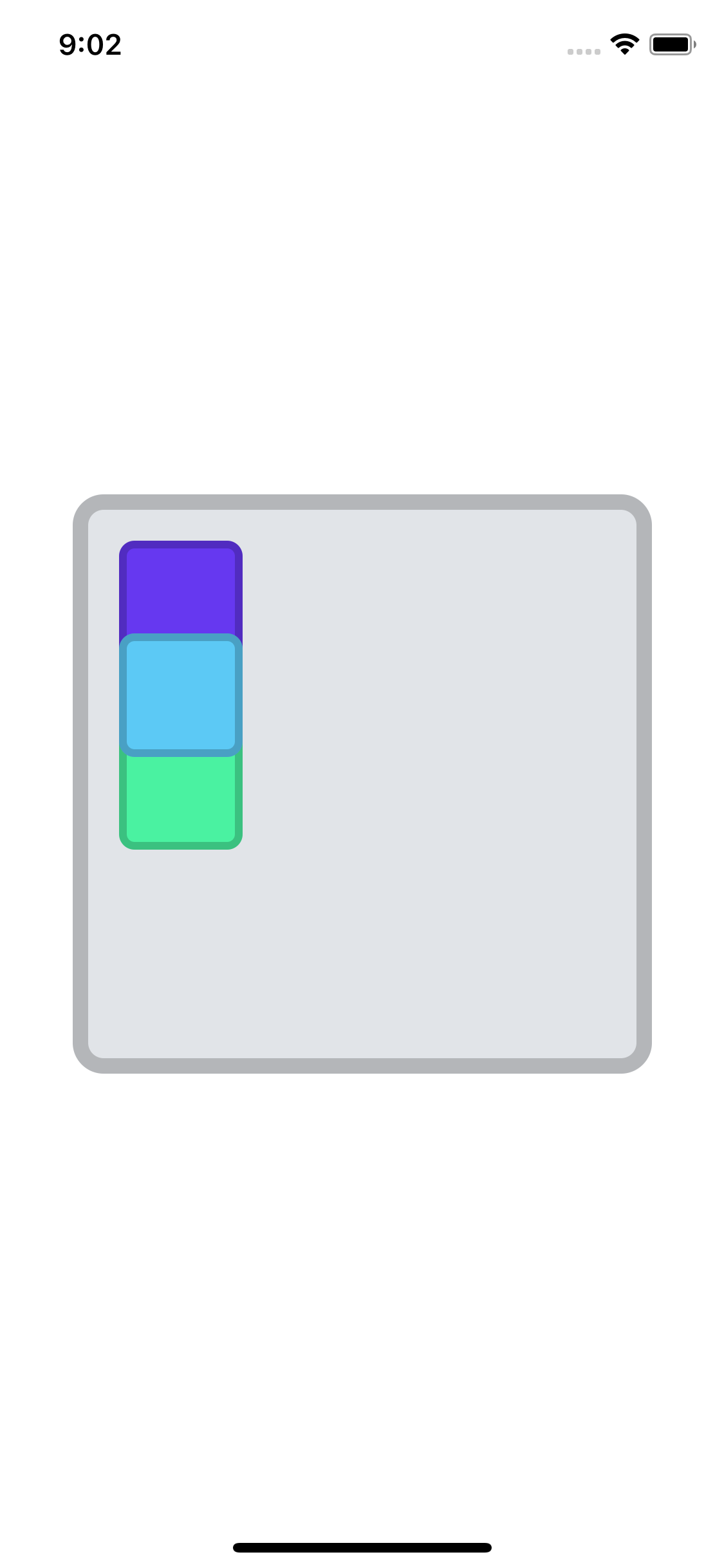 Three components where the second is stacked above the first and third